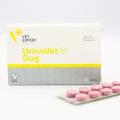 Opakowanie UrinoVet Dog z tabletkami. Preparat dla psów wspierający układ moczowy.